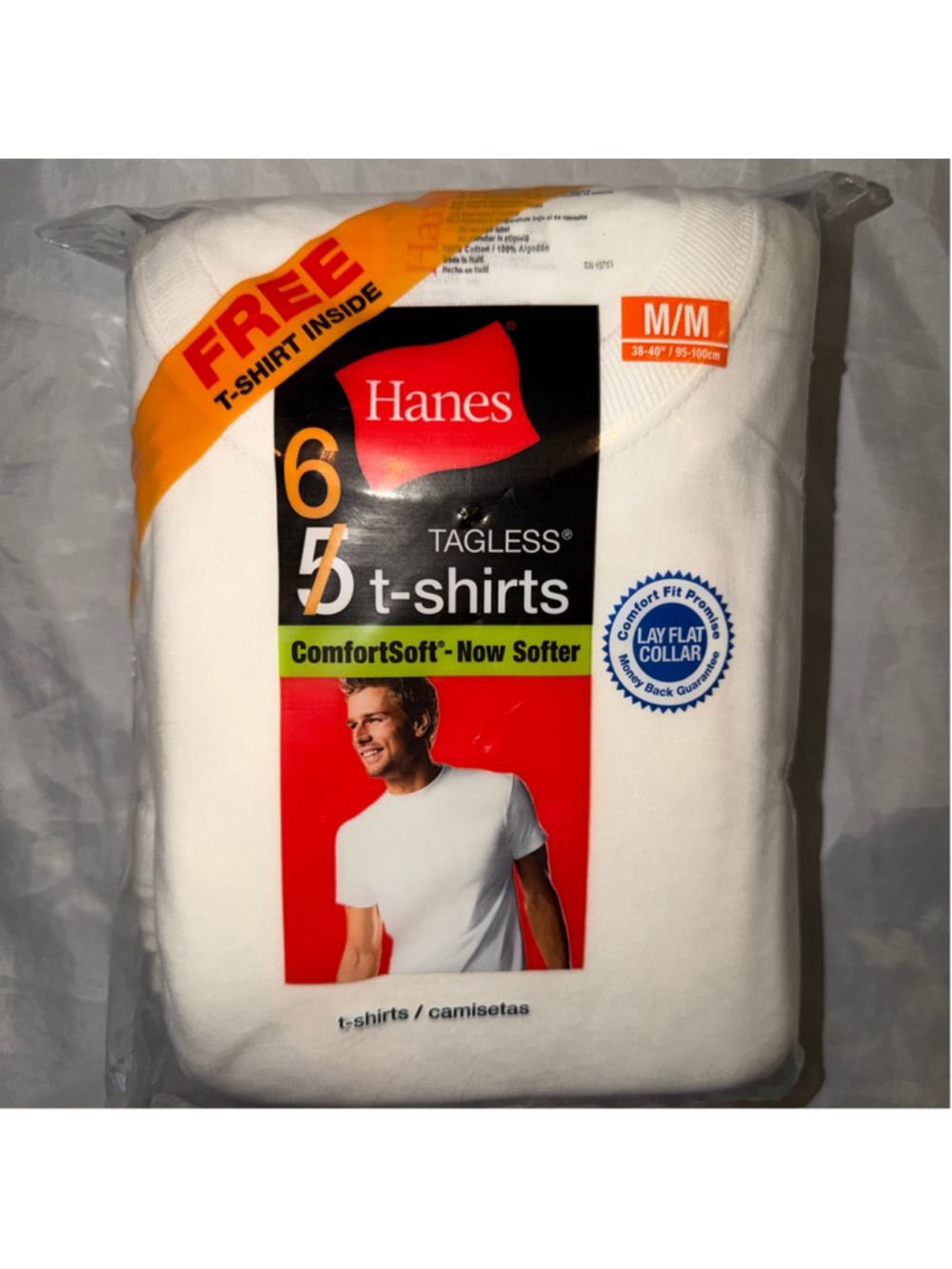 NOS 2009 Men’s Medium Hanes 100% Cotton ComfortSoft Tagless White TShirts Pk/6